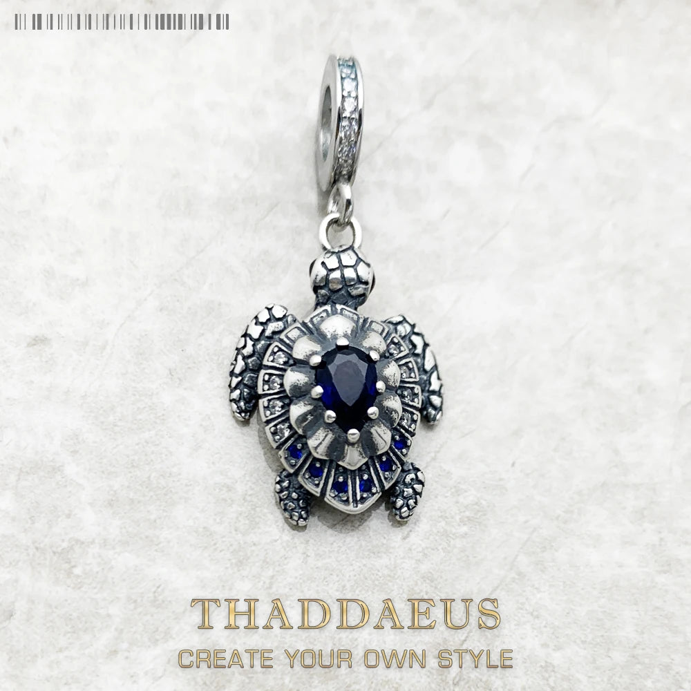 Damen-Charm-Anhaenger Schildkroete blaue Steine aus Sterlingsilber