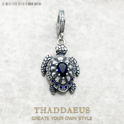 Damen-Charm-Anhaenger Schildkroete blaue Steine aus Sterlingsilber