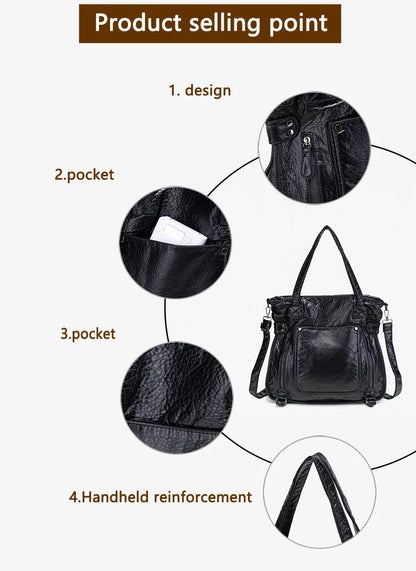 Damen-Handtasche aus weichem Leder mit Mehrfachfächern Große Umhängetasche mit Top-Griff