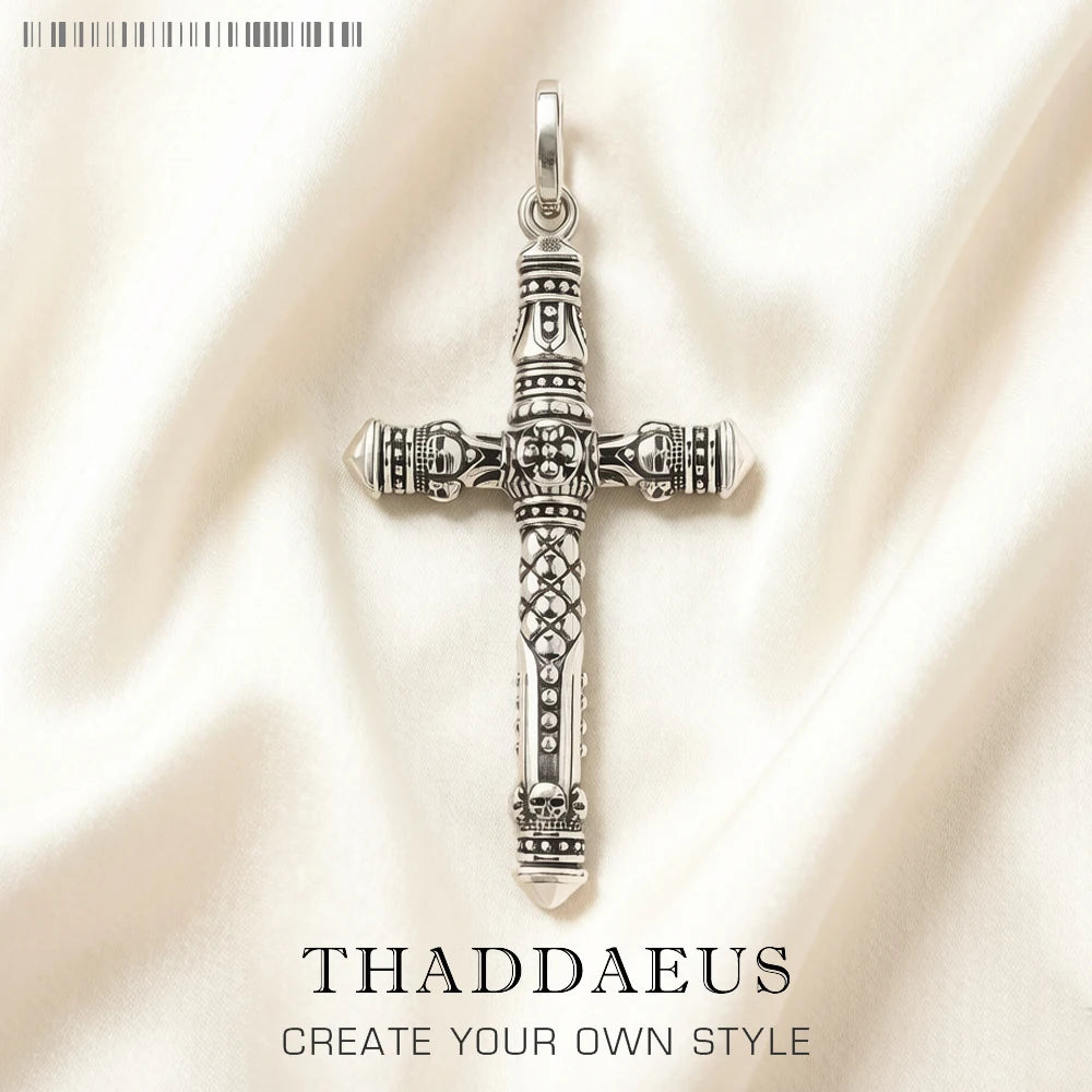Damen-Charm-Anhänger Talisman-Kreuz außergewöhnlich handgefertigt aus Sterlingsilber