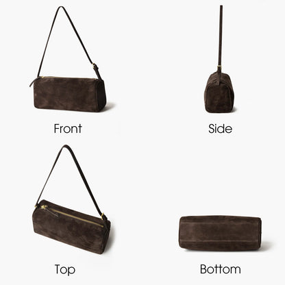 Lange Wildleder-Damentasche | Barrel-Form Schultertasche Luxus
