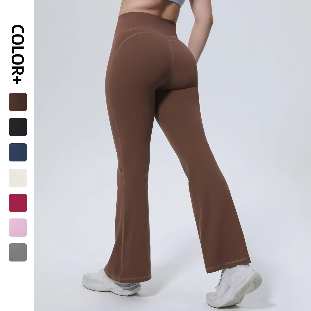 Damen-Yogahose, lang, braun, weites Bootcut-Modell mit Stretchbund