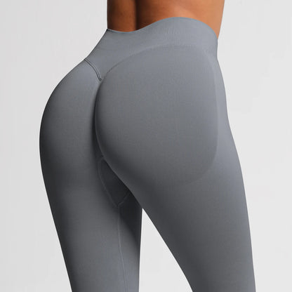 Nahtlose High-Stretch-Leggings dunkelgrau, Rückansicht mit konturiertem Sitz