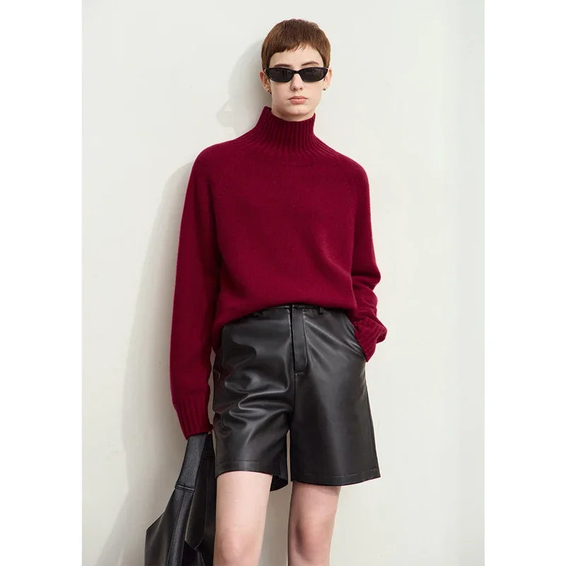 Damen-Rollkragenpullover 100 % Wolle nahtlos antibakteriell Winter