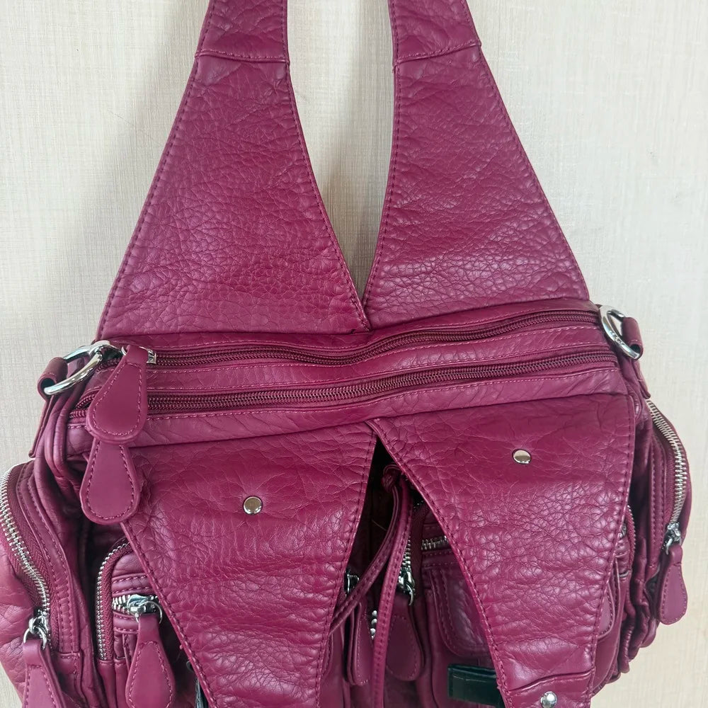 Damen-Handtasche Weinrot Aus PU Mit Reißverschluss Und Innenfach Und Handyfach Im Satchel-Stil