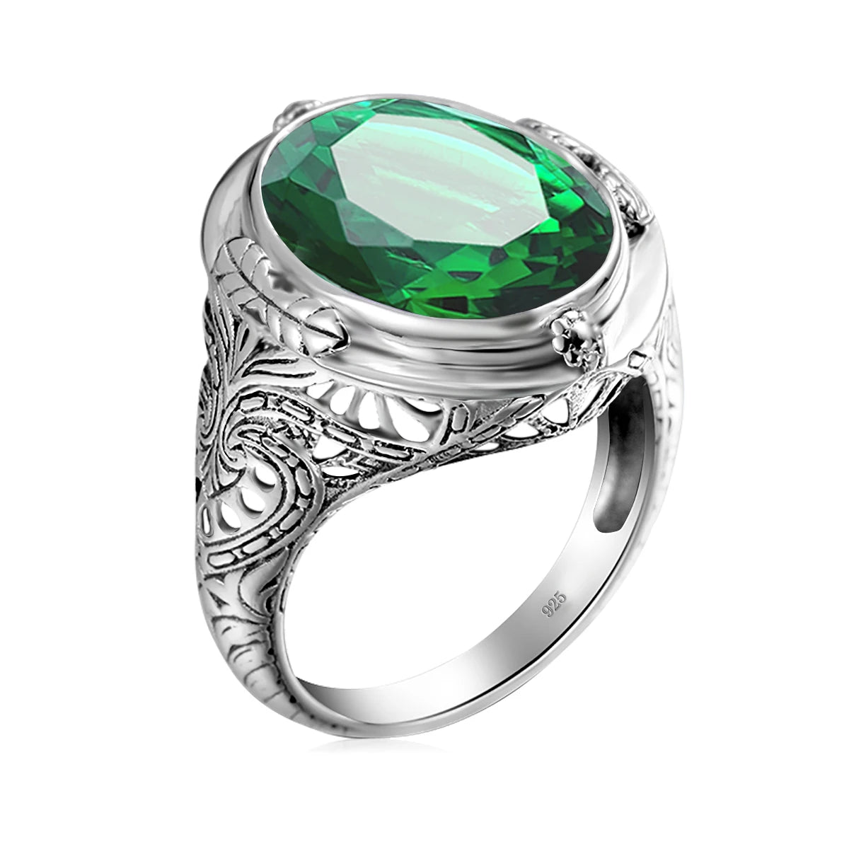 Unisex-Granat-Ring Großer Granatstein 14×18 mm Silber 925 Byzantinisches Design Feines Schmuckstück