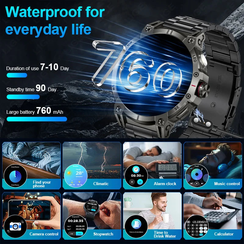 Herren Smartwatch mit Bluetooth Anruf Funktion und Fitness Tracker für Outdoor Aktivitäten