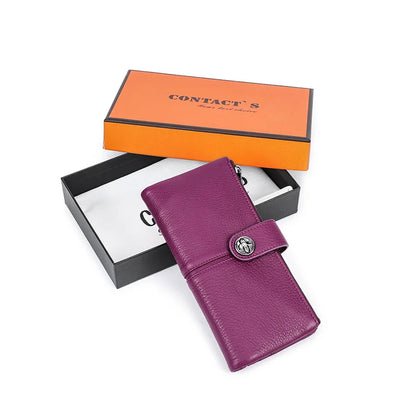 Damen Echtleder Lange Geldbörse Vintage RFID Clutch Portemonnaie Kartenhalter Reise