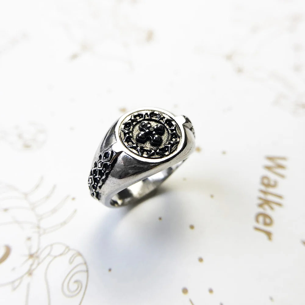 Damen-Ring Kreuz Siegel ikonisch Vintage aus Sterlingsilber