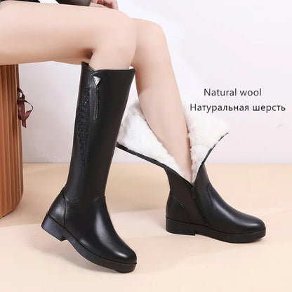 AIYUQI Women Winter Boots 2025 New Genuine Leather Women Long Boots Anti Slip Large Size 41 42 43 Wool Warm Knight Boots Women