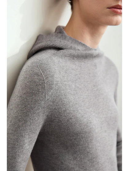Damen-Kapuzenpullover Wolle-Polyester nahtlos gerade einfarbig Herbst
