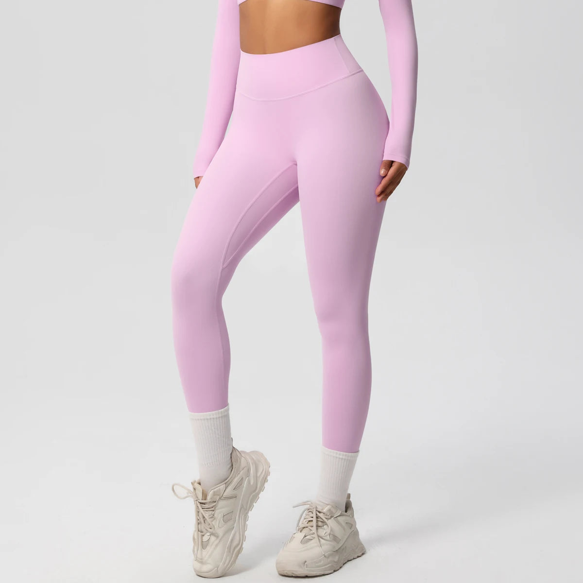 Damen-Yoga-Leggings in Hellrosa mit hoher Taille und elastischem Bund am Knöchel