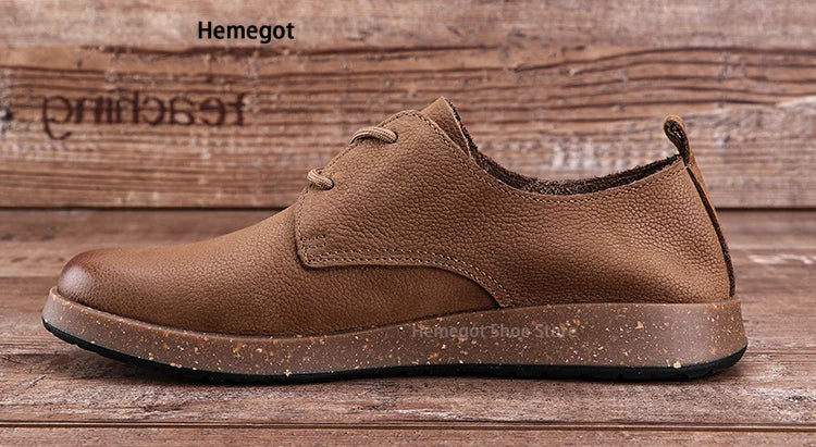 Non-Slip Lace Up Single Shoe Thick-Soled Men's Shoes Retro Shoes Men's Shoes Wear-Resistant Solid Color Handmade Men's Shoes