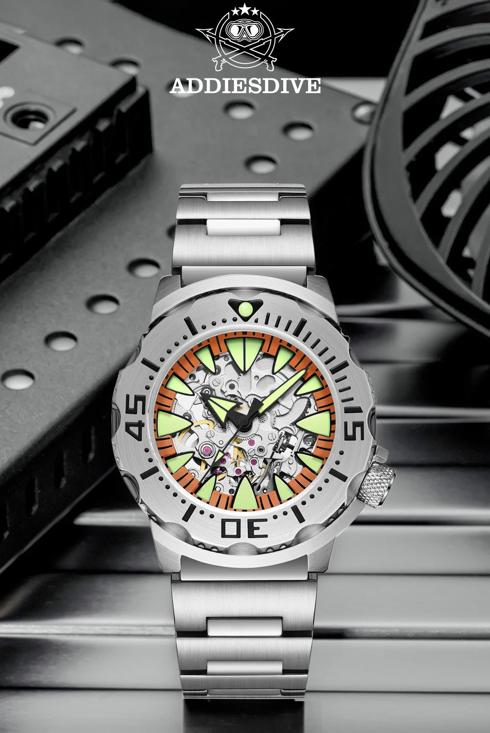 Herren Skeleton-Automatikuhr Saphirglas Edelstahl Leuchtzeiger wasserdicht