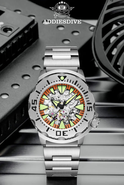 Herren Skeleton-Automatikuhr Saphirglas Edelstahl Leuchtzeiger wasserdicht