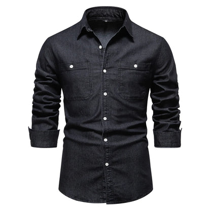 Herren Denim Hemd aus Baumwolle mit elastischem Design und doppelten Taschen