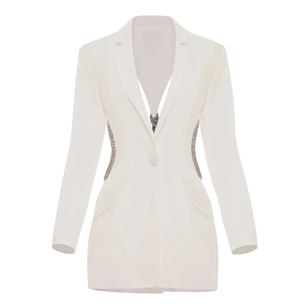 Elegantes ärmelloses Minikleid mit Rundhalsausschnitt und Patchwork-Schal für Damen – figurbetontes Design.