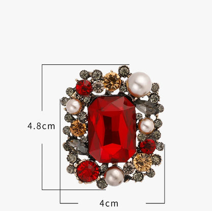 Brosche Perle Kristall Strass Quadrat Vintage Retro Luxus Damen