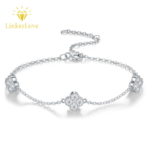Damen-Armband mit Kleeblatt-Moissanit aus Sterlingsilber