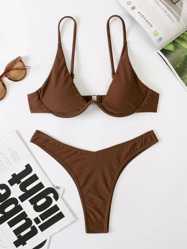 Sexy Bikini-Set mit Push-up-Effekt – Solides Design für Strand und Pool