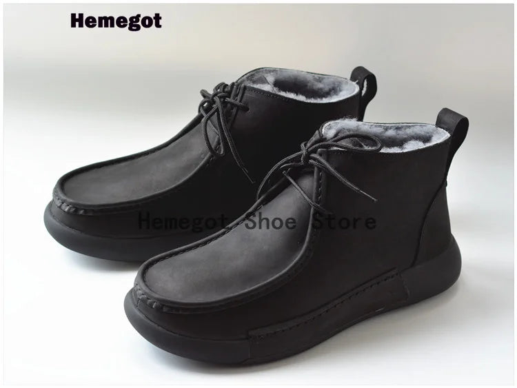 Winter Sheepskin Fur Men's Shoes Genuine Leather Warm Anti-Slip High-Top Men Shoes Handmade Men Snow Boots Newest Warm Boots