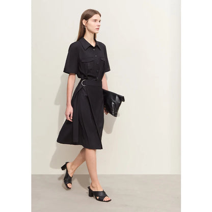 Elegantes Damen Kleid Im Safari Stil Mit Reverskragen