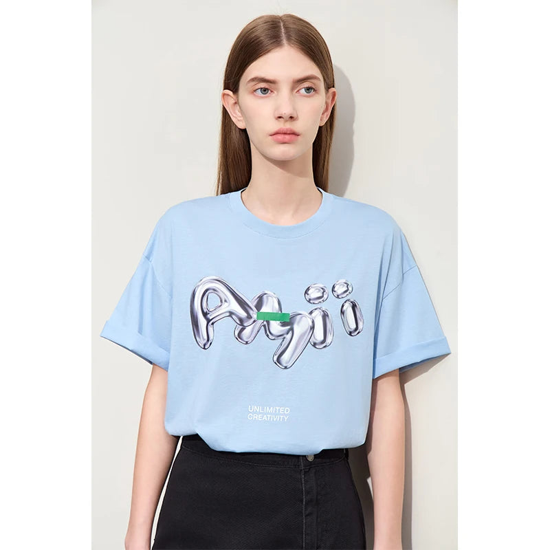 Damen T-Shirts im lässigen Stil mit O-Ausschnitt und modischem Druck