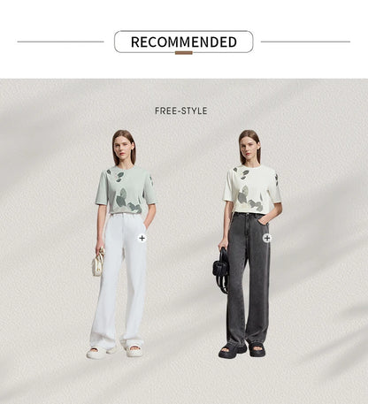 Damen T-Shirt im lässigen Stil mit floralem Print und Rundhalsausschnitt