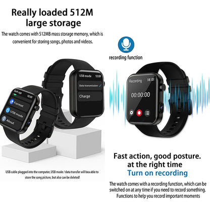 Smartwatch mit 3D Zifferblatt, Videoaufnahme und BT Anrufen für Erwachsene