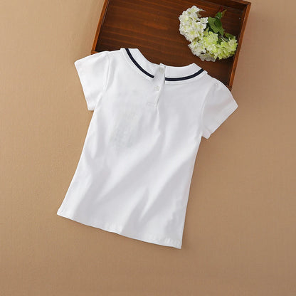 Mädchen T-shirt Sommer Baumwolle Tennis Kleidung für 4-10Y Kinder Drehen-unten Kragen Bogen Tops Kurzen Ärmeln Casual Tee