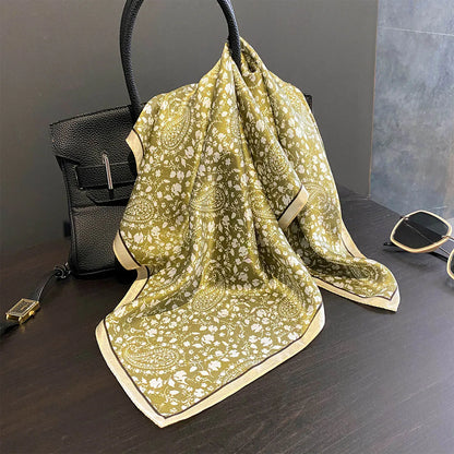 Damen Seidensatin Schal quadratisch Blumenprint Kopftuch Bandana Hijab K