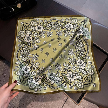 Damen Seidenschal 53cm quadratisch Blumenprint Luxus Hijab Bandana F