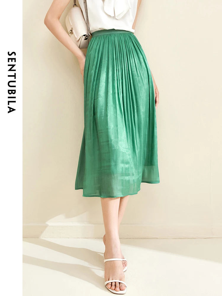 Damen Falten-Detail-Rock mit elastischer Taille im A-Linien Stil