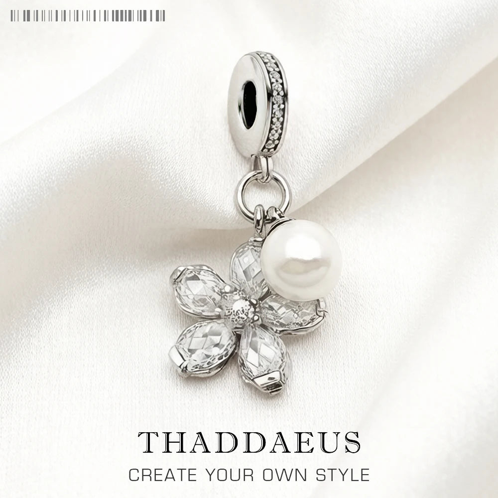Damen-Charm Blume und Perle Frühling aus Sterlingsilber