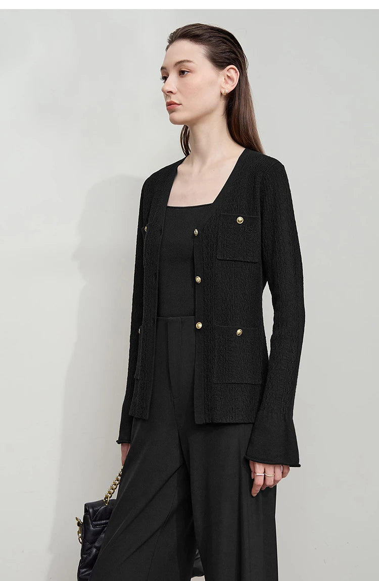 Damen-Strickjacke V-Ausschnitt einfarbig gerade Langarm vielseitig Herbst
