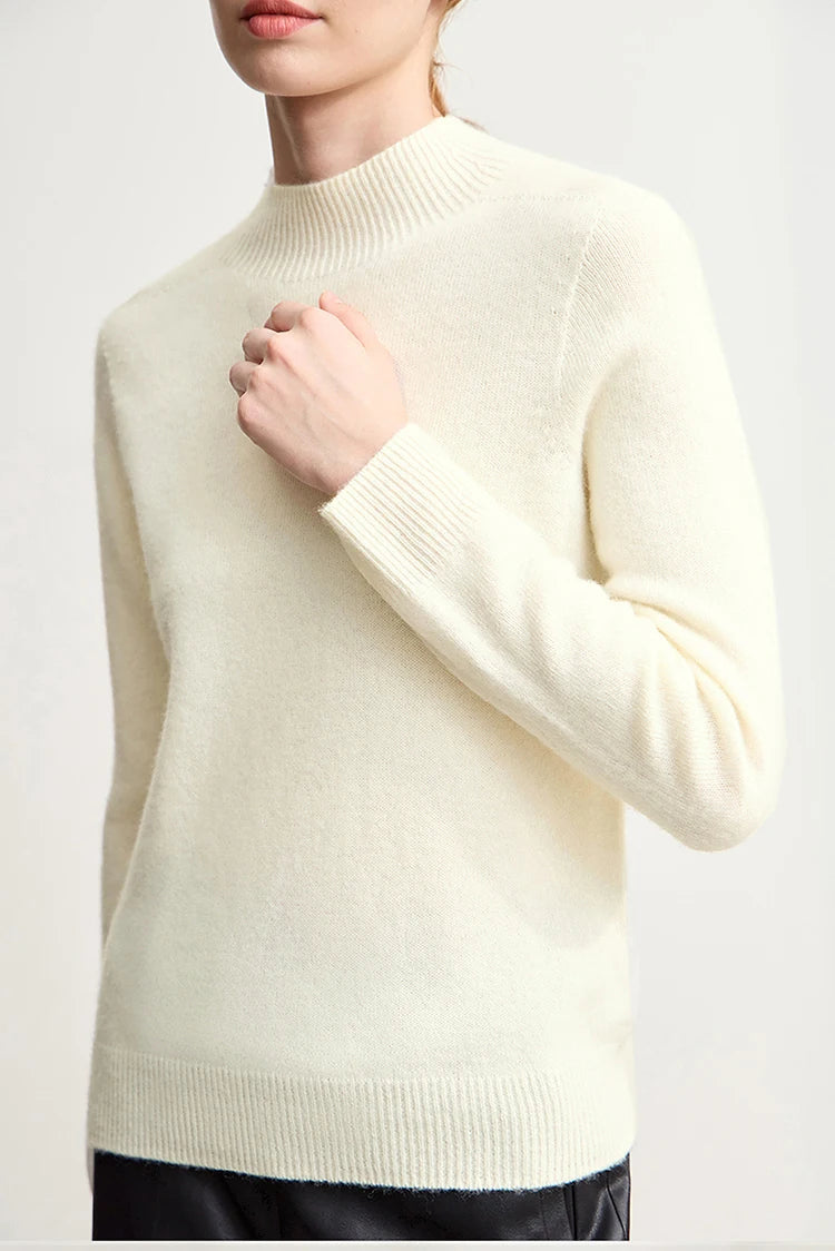Damen-Halbrollkragen-Pullover 100 % Wolle warm vielseitig Winter