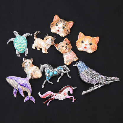 Brosche Tier Emaille Katze Schildkröte Pferd Einhorn Wal Vogel Bunt