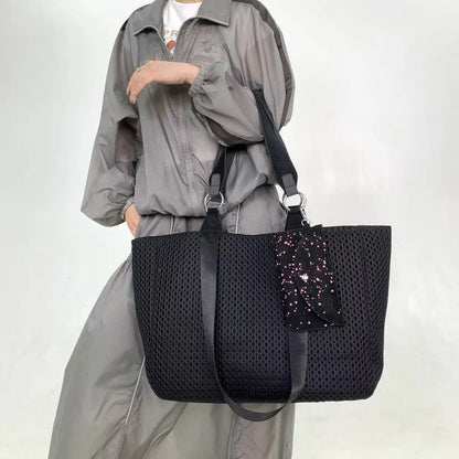 Damen-Shopper aus Netzgewebe mit großem Fassungsvermögen und abnehmbare Mini-Tasche, atmungsaktiv