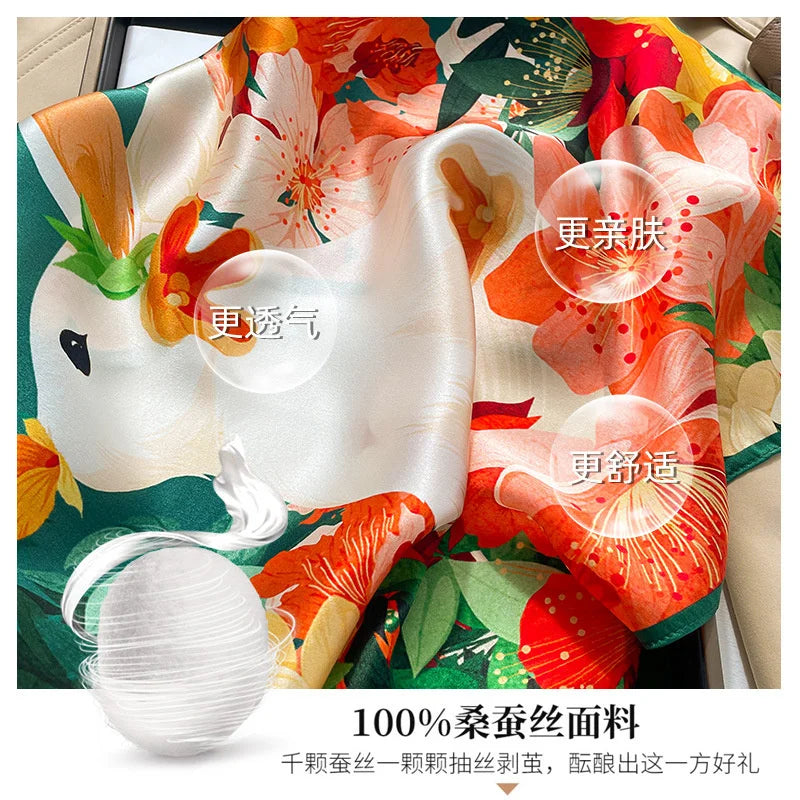 Damen Seidenschal quadratisch Blumen Bandana Haarband Halstuch weich D