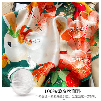 Damen Seidenschal quadratisch Blumen Bandana Haarband Halstuch weich D