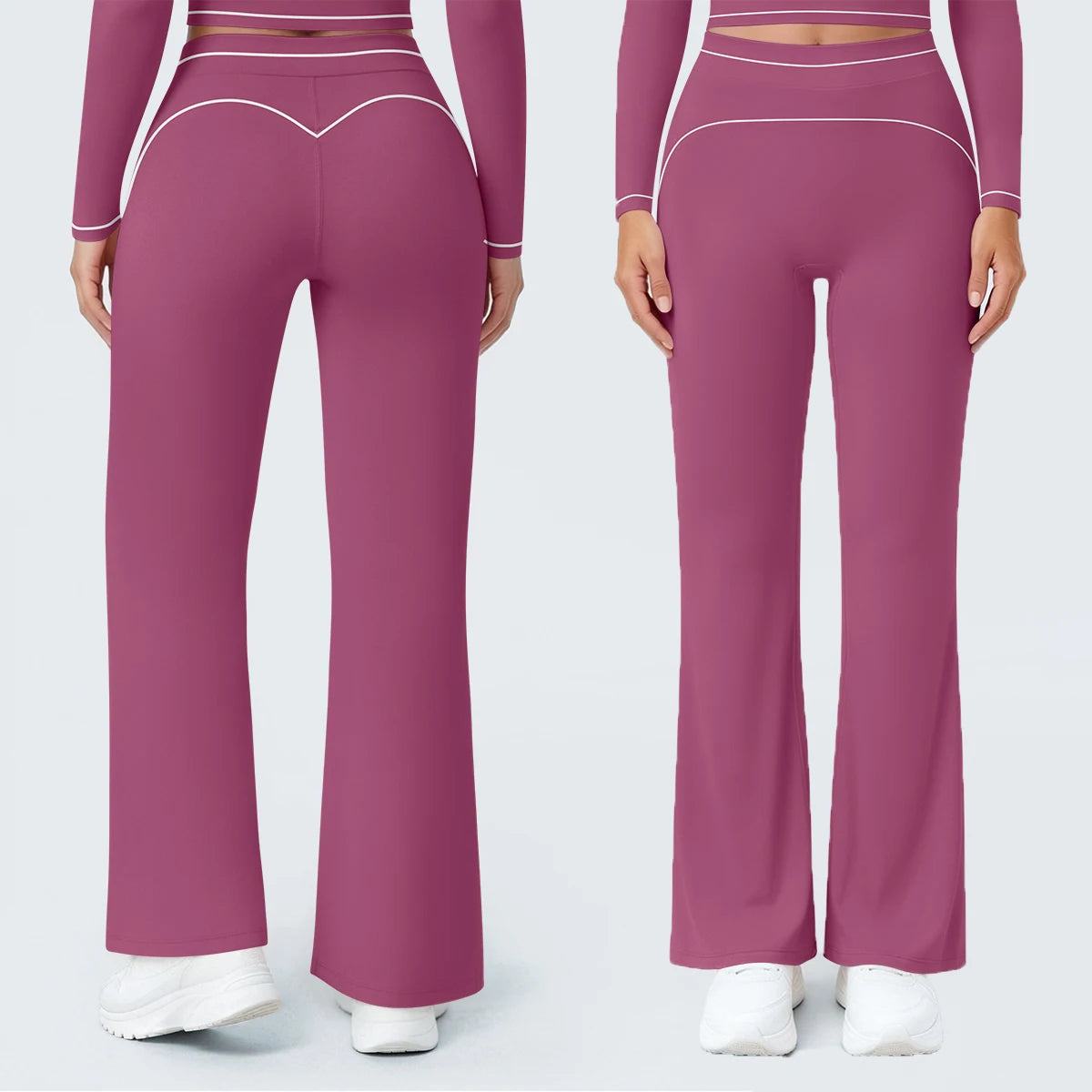 Damen-Yogahose mit hoher Taille, burgunderroter Schlag, kontrastfarbene Kanten