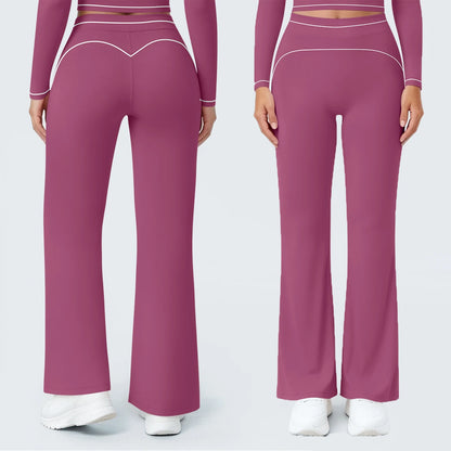 Damen-Yogahose mit hoher Taille, burgunderroter Schlag, kontrastfarbene Kanten