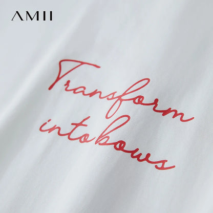 Damen T-Shirt aus ultraloch Stretch-Baumwolle mit Buchstaben-Bowknot-Aufdruck