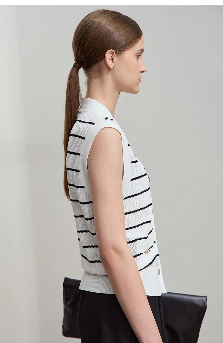 Damen V-Ausschnitt Pullover Streifen ärmellos Viskose Sommer
