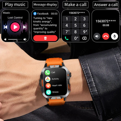 LIGE Neue LED Taschenlampe Outdoor Smart Uhr 420 mAh Batterie Wasserdicht 100 + Sport Herzfrequenz Sprachanruf 1,96 "HD Smartwatch Männer