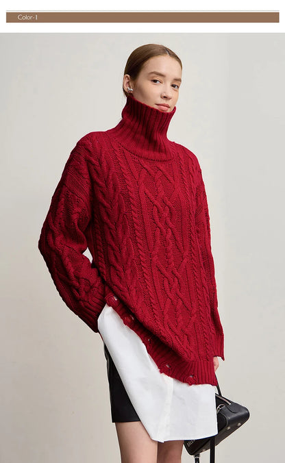 Damen-Rollkragenpullover Acryl locker warm Retro Winter