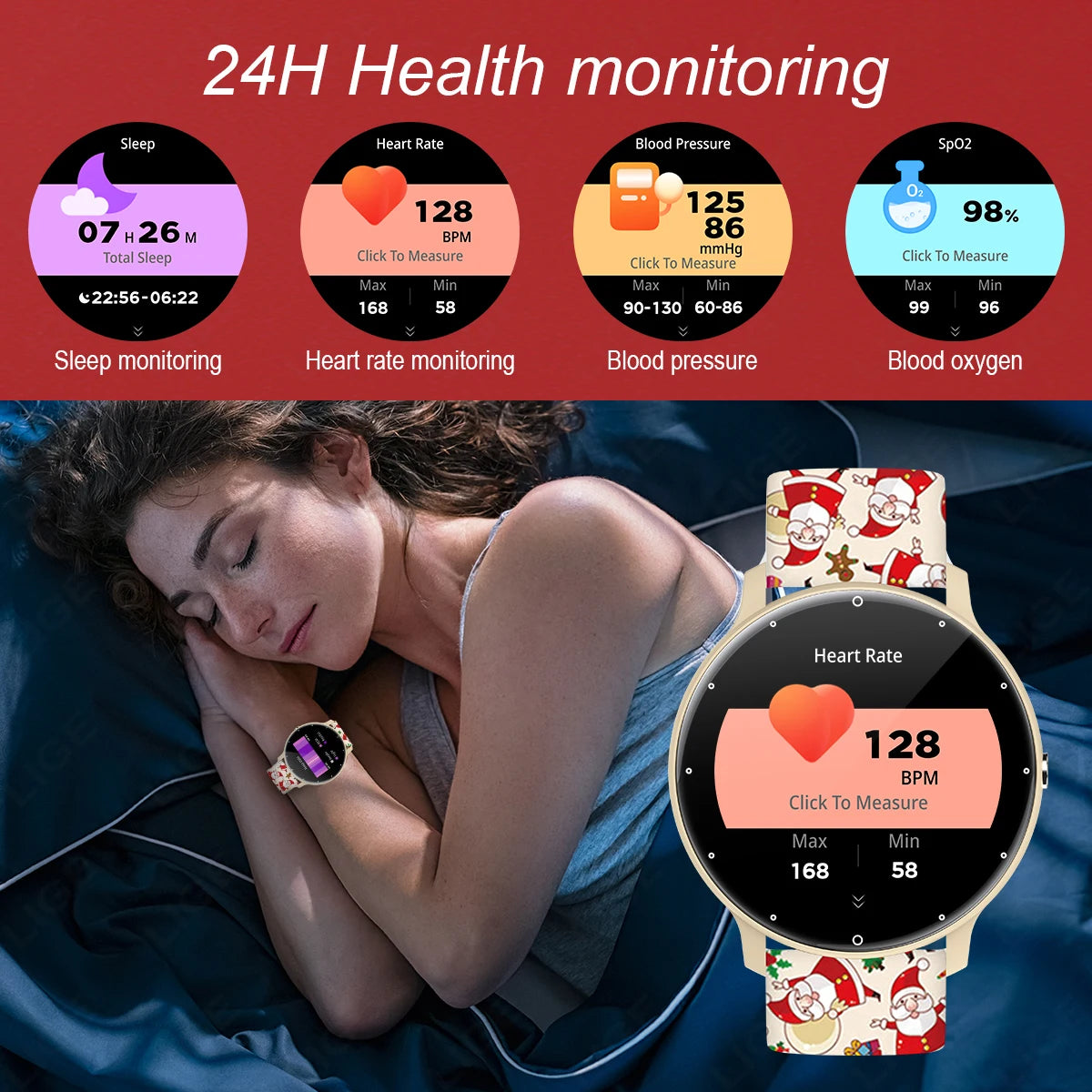 LIGE 2024 Neue Smart Uhr Für Männer Frauen 1,28 "Full Touch Screen Smartwatch Gesundheit Monitor BT Anrufe Smart Uhr weihnachten Strap