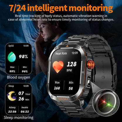 LIGE 2025 Neue Militärische Smart Uhr Männer LED Taschenlampe IP68 Wasserdichte Outdoor Sport Fitness Tracker Anruf Erinnerung Smartwatch