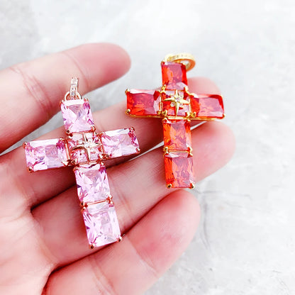 Damen-Anhänger Kreuz rosa Zirkonia trendiger Stil aus Sterlingsilber