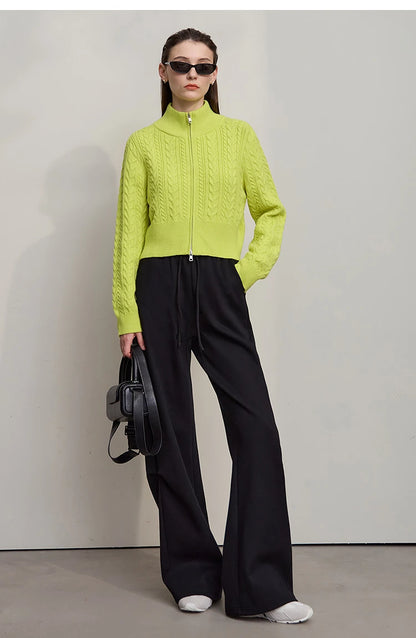 Damen-Rollkragen-Strickjacke Reißverschluss schlank Herbst
